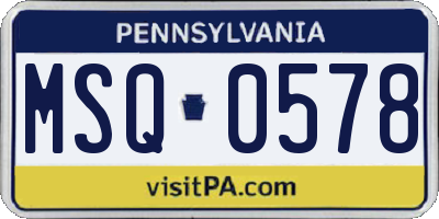 PA license plate MSQ0578
