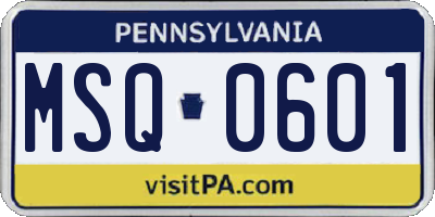 PA license plate MSQ0601
