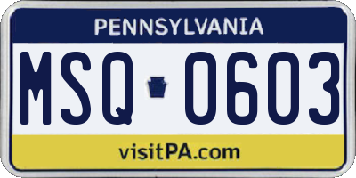 PA license plate MSQ0603
