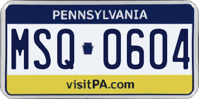 PA license plate MSQ0604