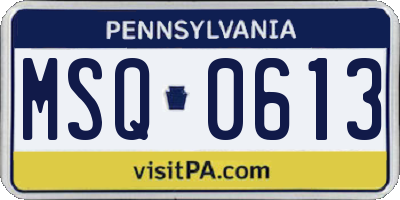 PA license plate MSQ0613