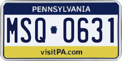 PA license plate MSQ0631