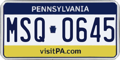 PA license plate MSQ0645