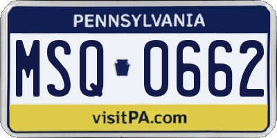 PA license plate MSQ0662