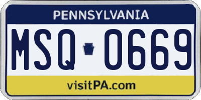 PA license plate MSQ0669