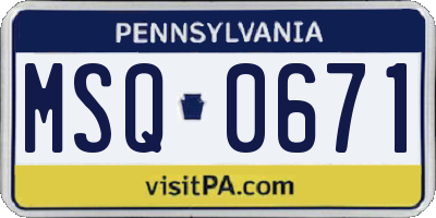 PA license plate MSQ0671