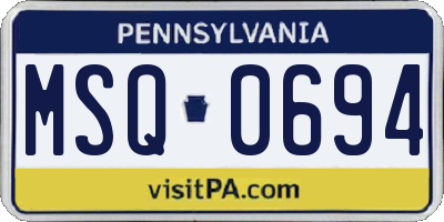 PA license plate MSQ0694