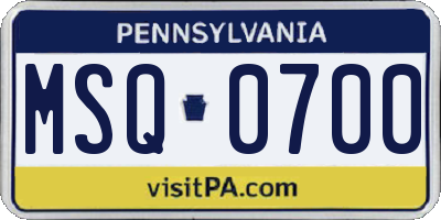 PA license plate MSQ0700