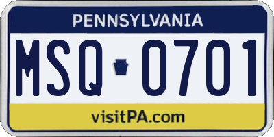 PA license plate MSQ0701