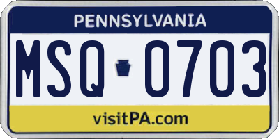 PA license plate MSQ0703