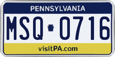 PA license plate MSQ0716