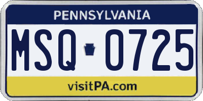 PA license plate MSQ0725
