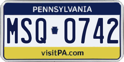 PA license plate MSQ0742