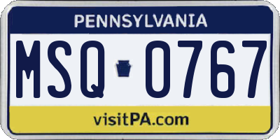PA license plate MSQ0767