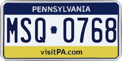 PA license plate MSQ0768