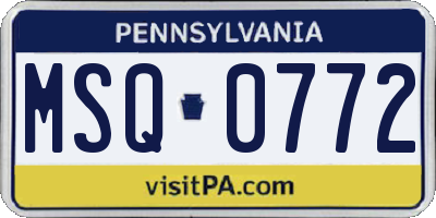 PA license plate MSQ0772
