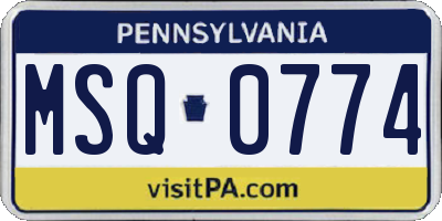 PA license plate MSQ0774