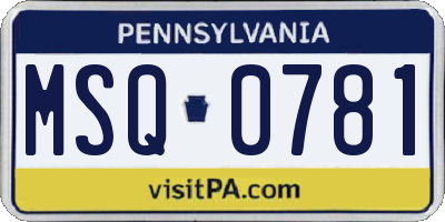 PA license plate MSQ0781