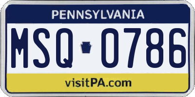 PA license plate MSQ0786