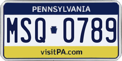PA license plate MSQ0789