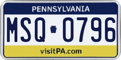 PA license plate MSQ0796