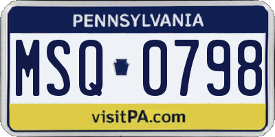 PA license plate MSQ0798