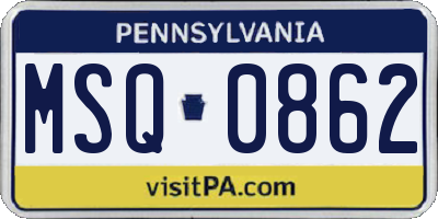 PA license plate MSQ0862