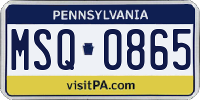 PA license plate MSQ0865