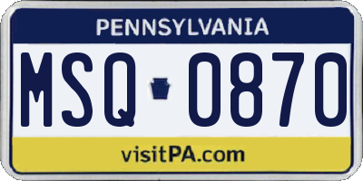 PA license plate MSQ0870
