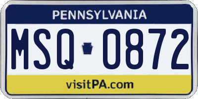 PA license plate MSQ0872