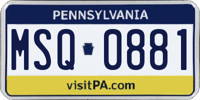 PA license plate MSQ0881