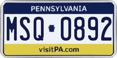 PA license plate MSQ0892