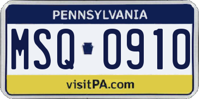 PA license plate MSQ0910