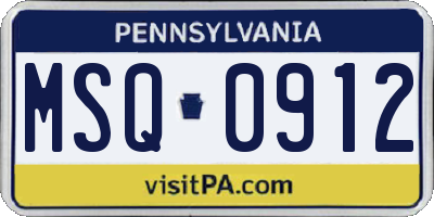 PA license plate MSQ0912