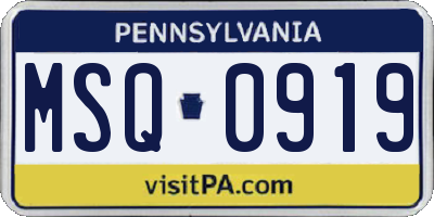 PA license plate MSQ0919