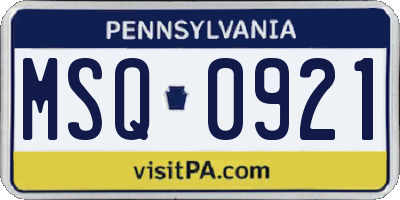 PA license plate MSQ0921