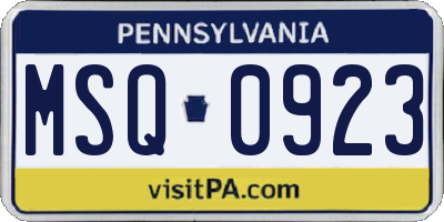 PA license plate MSQ0923