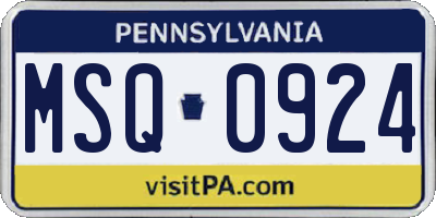 PA license plate MSQ0924