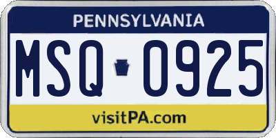 PA license plate MSQ0925