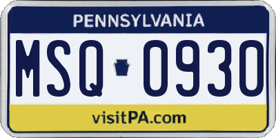 PA license plate MSQ0930