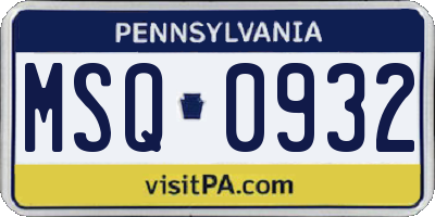 PA license plate MSQ0932