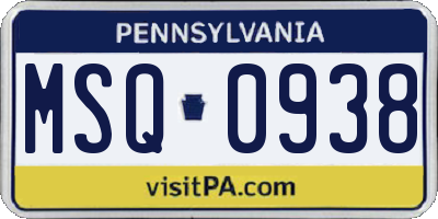 PA license plate MSQ0938