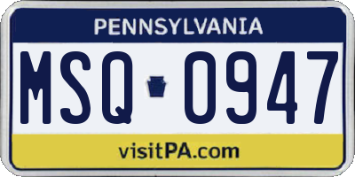 PA license plate MSQ0947