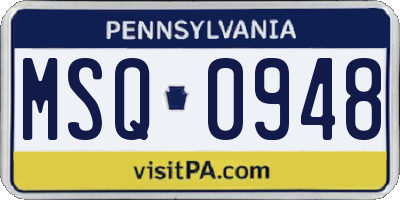 PA license plate MSQ0948