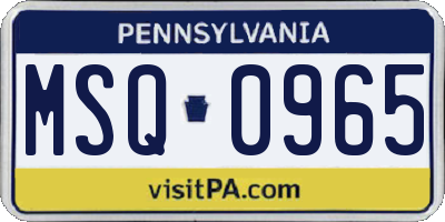 PA license plate MSQ0965