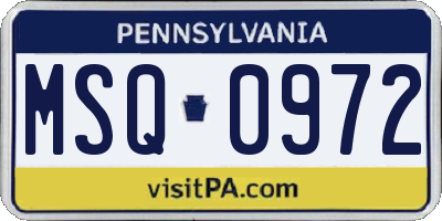 PA license plate MSQ0972
