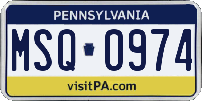 PA license plate MSQ0974