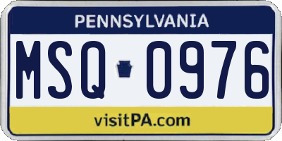 PA license plate MSQ0976