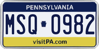 PA license plate MSQ0982