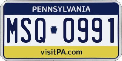PA license plate MSQ0991